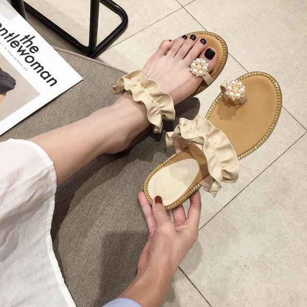 

slippers women summer fashion wear 2021 korean version of the wild flat bottom toe beach shoes chic net red sandals and slip1, Black