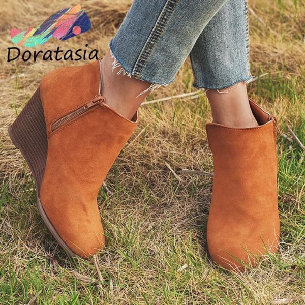 

boots doratasia big size 35-43 ins women fashion mixed colors shoes 2021 casual party wedges ankle boots1, Black