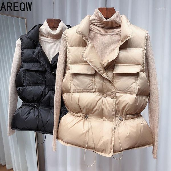 

2020 new ultra light down vest women short vest windproof lightweight warm waistcoat female white duck down coat sleeveless1, Black;white
