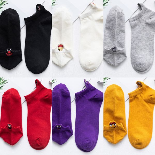 

ins cartoon sesame high-heeled couple street embroidered women's boat korean heel funny socks funny couple socks us63a, Black