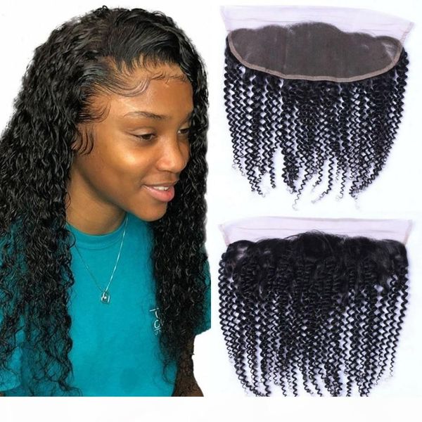 

indian kinky curly hair closure 13*4 lace frontals virgin human hair closure with baby hair natural color, Black;brown