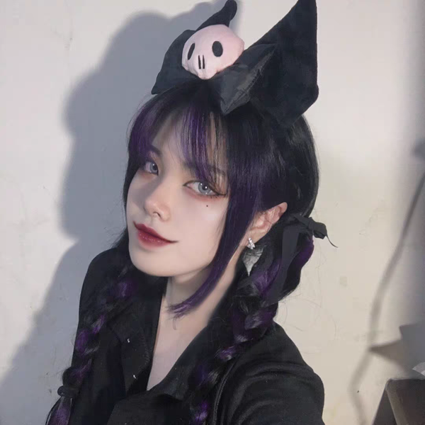 

симпатичные kuromi уха оголовьем плюшевые hairband партия девушки kawaii костюм cosplay halloween аниме аксессуары подарок для женщин, Black