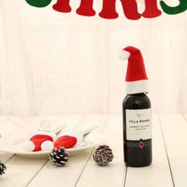 

5шт мини рождество hat бутылка вина нож украшение рождественский столовый стол декор с рождеством декор для дома happy new year bbyhoi