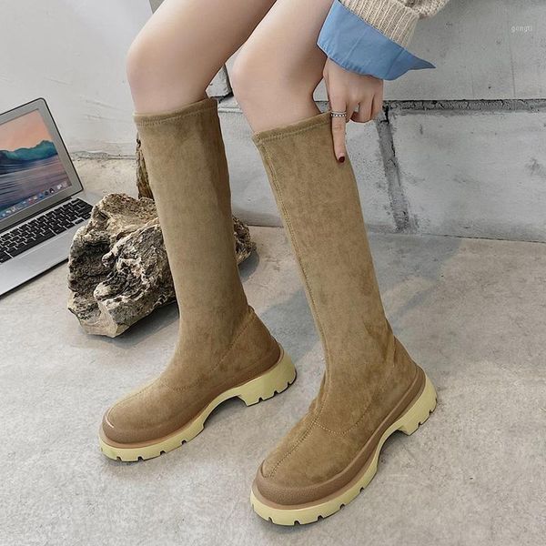 

boots lucyever winter high knee for women 2021 slim fit short plush warm shoes woman thick bottom platform long ladies1, Black