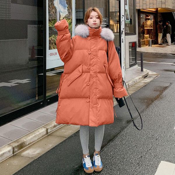 

female long quilted jacket in 2021, the new port of the wind down cotton-padded clothes han edition loose bf bread, Black