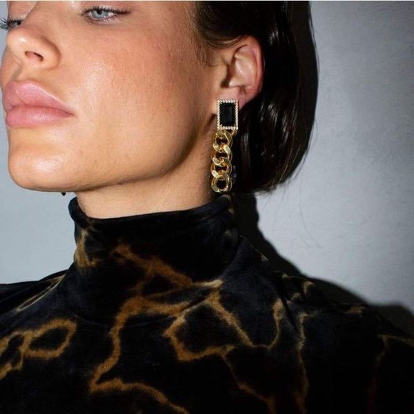 

special-interest fashion brand european and american fashion exaggerated punk chain metallic black agate earrings earrings new fashion desig, Golden