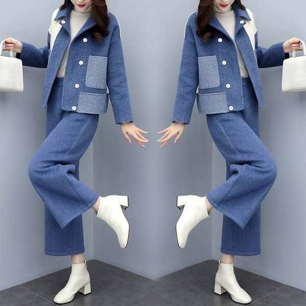 

new 2021 spring female two-piece suit wool ladies elegant jacket pants y475 nb4a s6o6, Gray