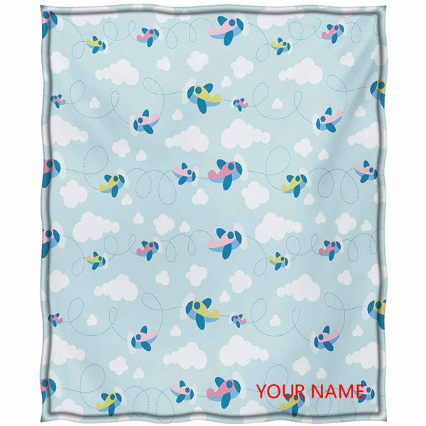 

kids living room throw, cartoon style sky with airplanes and clouds swirls scrapbook design pattern diy blanket, for kid baby toddler teenag