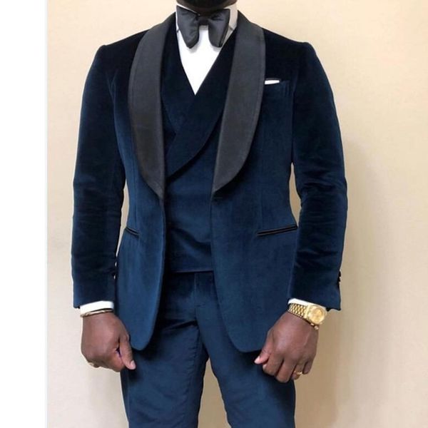 

3 piece velvet men suits for wedding prom custom made groom tuxedos male fashion clothes set jacket vest with pants 201105, White;black