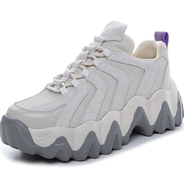 

rasmeup winter new style genuine leather women 35-40 platform sneakers casual shoes breathable soft women chunky sneakers y200424, Black