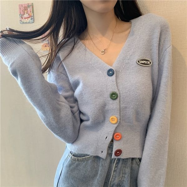 

2021 new cardigan manga long woman's knitted low v short autumn sweet shirt winter jacket ladies'jacket kulr, White;black