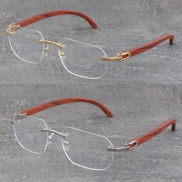 

wholesale classic styles rimless mix metal wood frames transparent frame square optical wooden 18k gold frame fashion glasses 3524012 eyewea, Silver