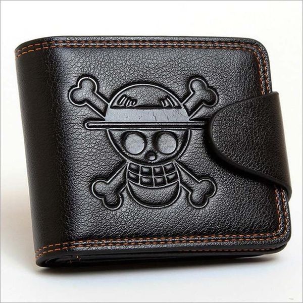

men boys one piece luffy wallet monkey d luffy straw hat pirates anime skull wallet purse black pu leather, Red;black