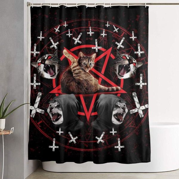 

shower curtains satanic cat pentagram death black metal curtain durable bathroom