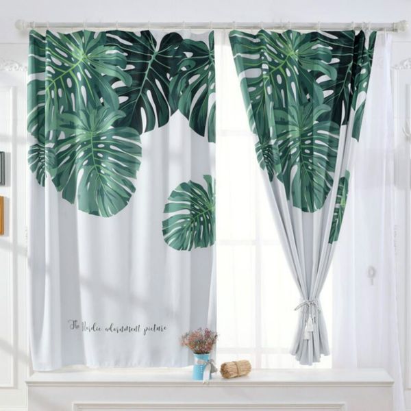 

green tropical plants printed short curtains for kitchen modern curtain for living room bedroom floral cloth drapes window treatment decor