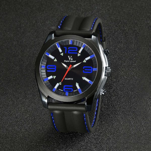 

simple digital large selling v6 black tape luminous indication men's sports leisure watch, Slivery;brown