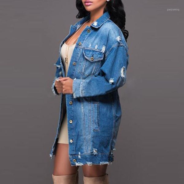 

women jean jacket coat plus size s-3xl fashion streetwear ripped hole denim jackets 2021 autumn casual bf style female outwear1, Black;brown