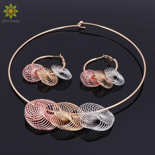 

fashion african beads jewelry set for women drop earrings colorful gold color choker necklace bridal party wedding accessories, Silver