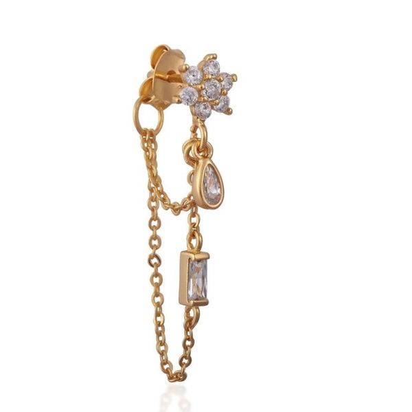 

cute romantic girl flower stud earring with tassel chain lovely daily jewelry gold color 925 sterling silver fine cute earrings, Golden;silver
