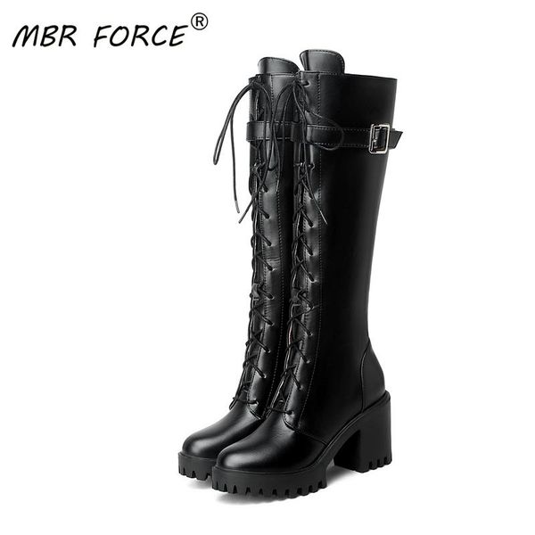 

mbr force fashion women knee high boots round toe high heels quality comfortable botines mujer woman ladies boots casual party, Black