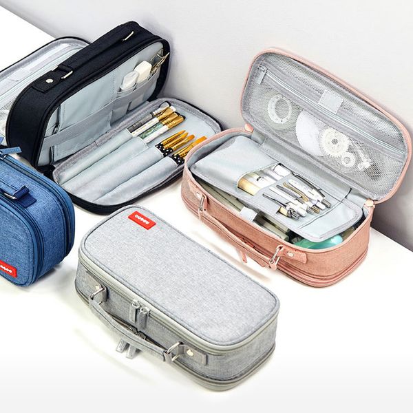 

double layer large capacity pencil case canvas kawai kids school supplies make up bag pen box student pouch stationery gift