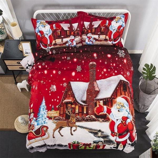 Natal Papai Noel imprimir conjunto de roupa de cama 3 pcs capa de edredão fronha gêmea gêmeo conjunto de cama de consolador completo para kid 201021