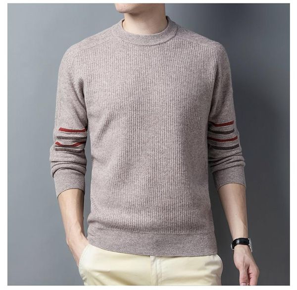 

100% pure wool wool sweater men middle-aged warm thickened round collar men's sweater autumn and winter's clothing, White;black