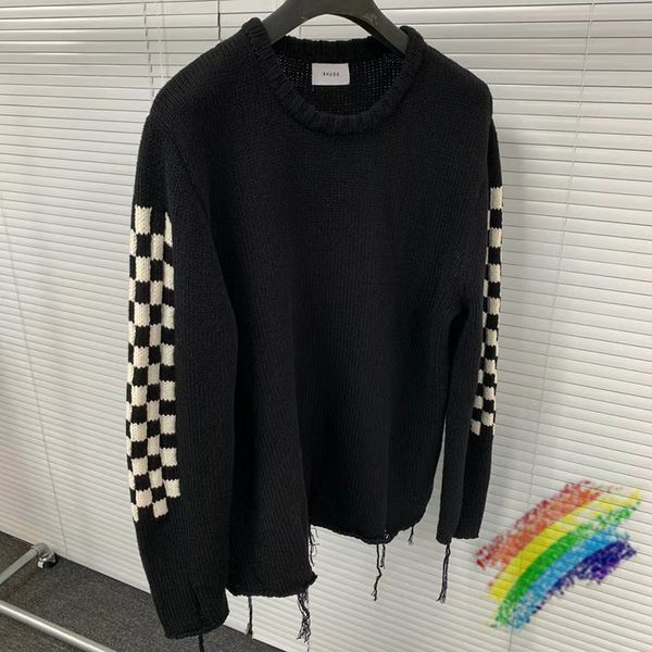 

2021fwss sweater men women 1 sweatshirts checkerboard destroyed tassel knitted jumper, White;black