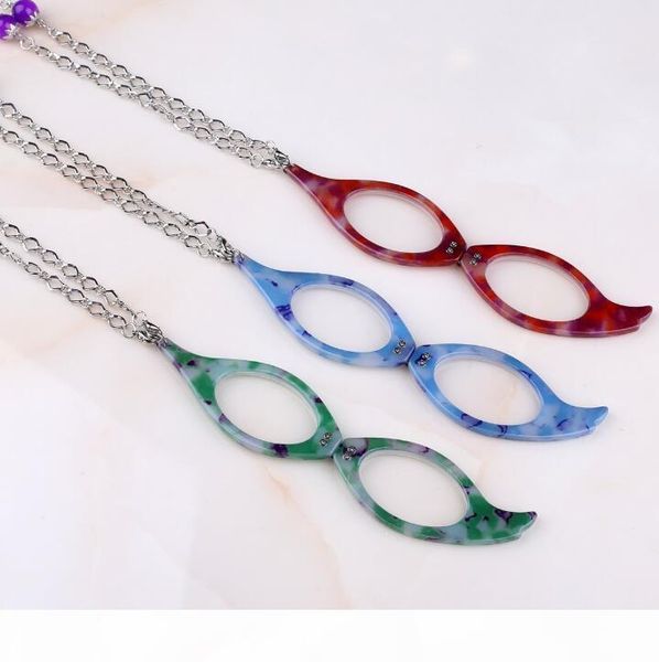 

hand-held reading glasses necklaces camouflage mini folding reader foldable presbyopia hyperopia glasses necklaces long sweater chain t042, Silver