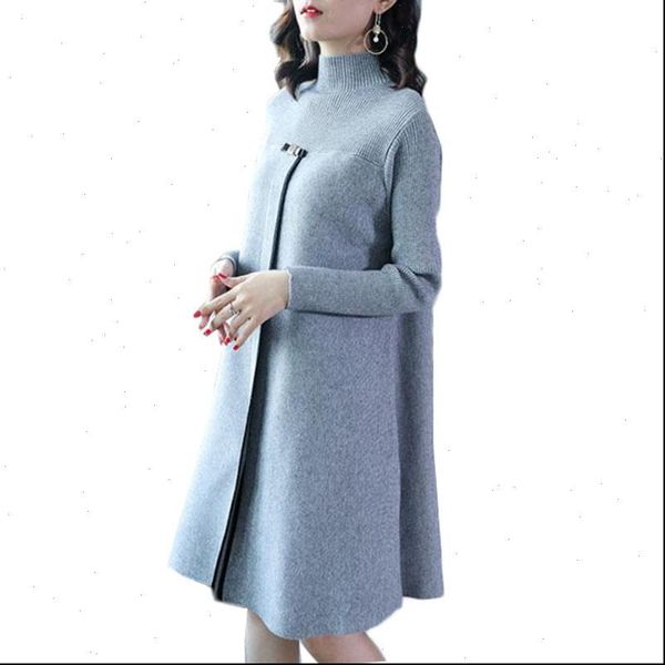 

knitted sweater dress female pullover new autumn winter half turtleneck knit jumper loose large size women sweater dress y240, Black;gray