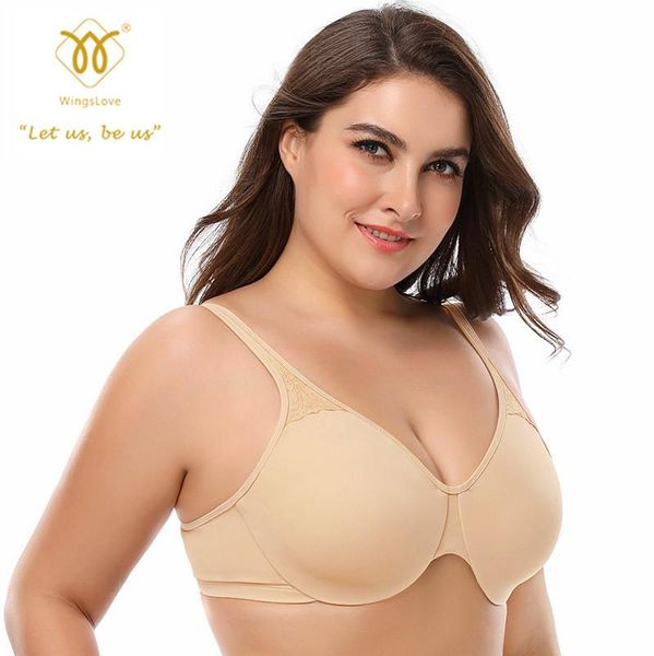 

bras wingslove women minimizer bra plus size full coverage bralette underwire support non pad underwear, Red;black