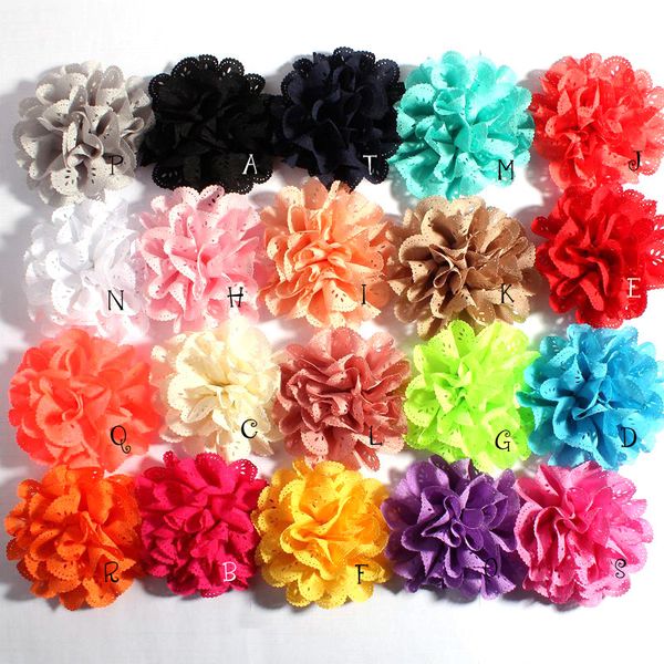 

120pcs/lot 10cm 20colors fashion hollow out blossom eyelet hair flowers soft chic artificial fabric flowers for kids headbands lj201226, Slivery;white