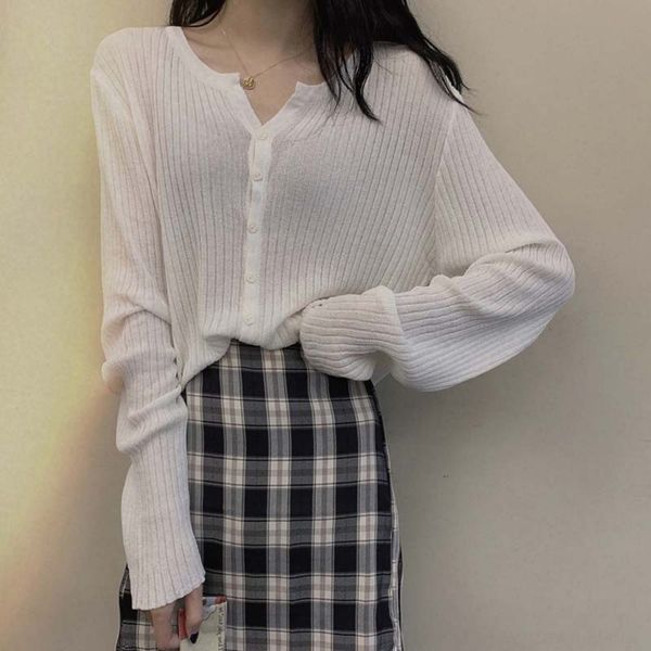 

m3rku 2020 sweater and autumn new korean knitwear sunscreen spring knitted sweaterknitwear version of versatile loose sun proof clothesknitw, White;black