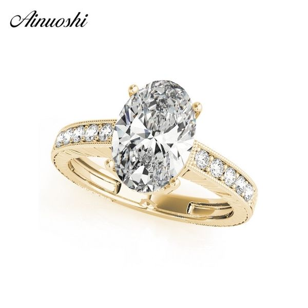 

ainuoshi 925 sterling silver yellow gold color oval cut 3ct wedding rings women silver bridal rings gifts anniversary jewelry y200106, Slivery;golden