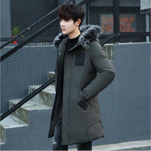 

2018 men winter long coat large size m-3xl thicken warm hooded long jacket fur collar patchwork casual outwear parkas vestido1, Black