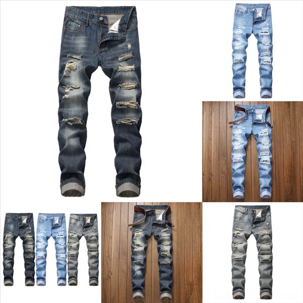 

avjy0 men hip skinny jeans biker destroyed autumn slim fit denim jeans side stripe pencil pants ripped hop sale jeans man for hole, Black