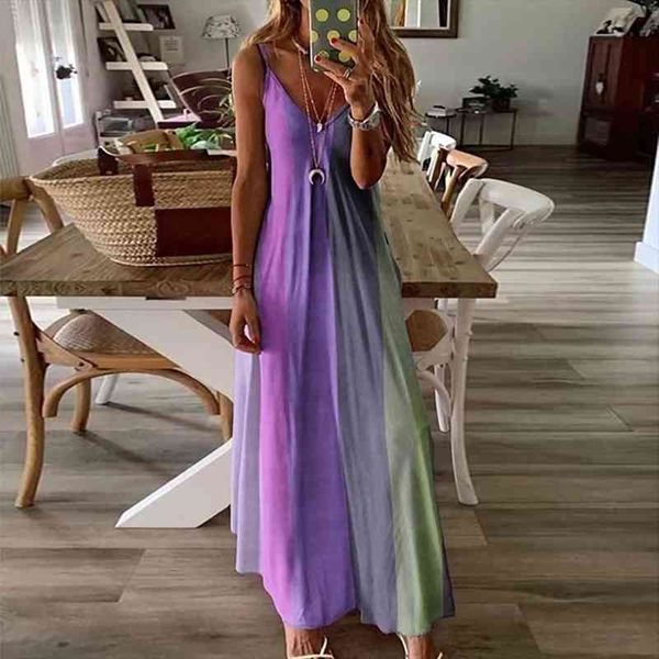 

Womens Ladies Plus Size Loose Stripe Sleeveless V-collar Long Dress Maxi Dress Robe Femme Vestidos De Mujer, Black;gray