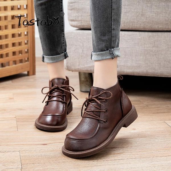 

casual boots 2020 autumn retro women boots fashion pu leather ankle zapatos de mujer wram botas 5171, Black
