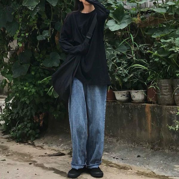 

high waisted jeans women retro bf style chic ins fall vintage ladies denim trousers all-match fashion boyfriend teens streetwear, Blue