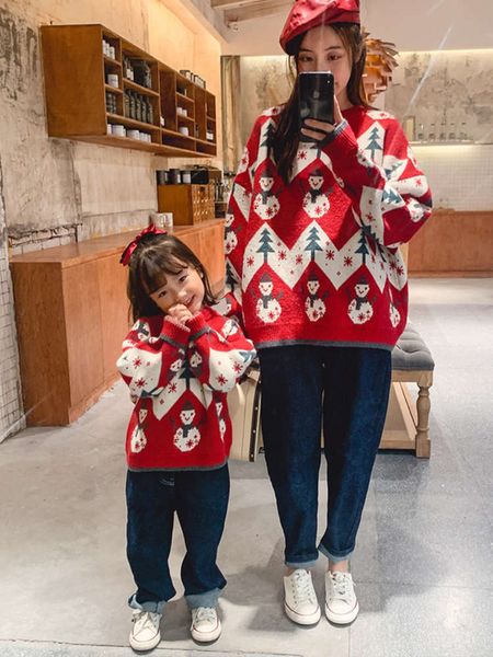 

christmas parent hat child women's red cartoon sweater autumn winter 2020 new boys and girls treasure foreign sle children's, Blue