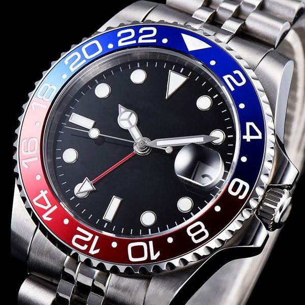 

wristwatches watch men mechanical watches gmt sapphire crystal male automatic 2021 stainless steel case ceramic bezel luminous1, Slivery;brown