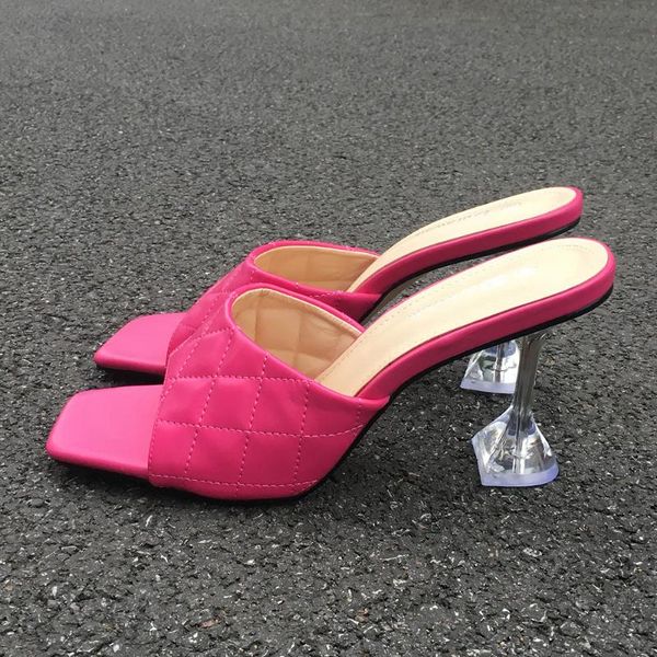 

sandals brand women's mules summer high heels slippers elegant square toe slip on ladies dress shoes sandalias mujer big size 46, Black