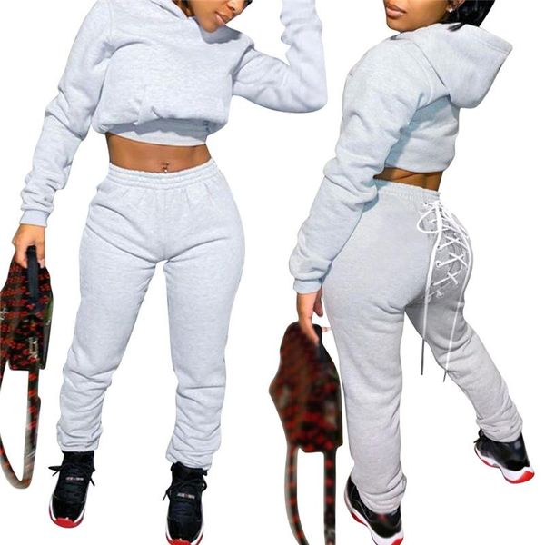 

women's tracksuits sportsuit women streetwear casual two pieces set hoodie sweatshirt+bandage sweatpants activewear matching, Gray