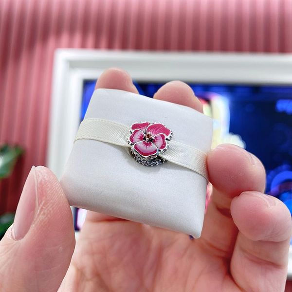 

factory wholesale 100% 925 sterling silver pink pansy spring flower bead fits european jewelry charm bracelets, Black