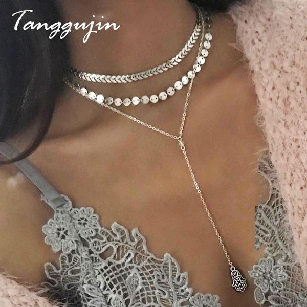 

pendant necklaces multilayer & pendants for women gold silver color long chain female necklace fashion jewelry collier femme