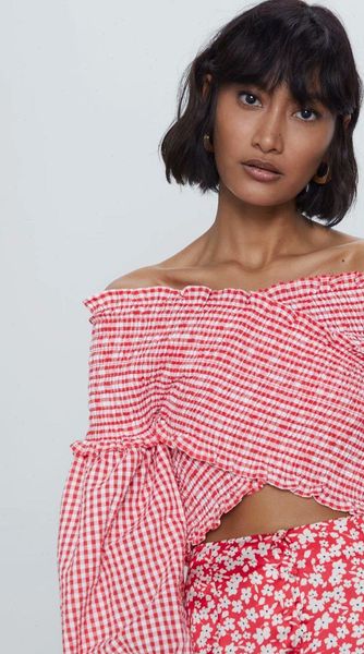 

2021 new spring summer european lattice female zaraing vadiming sheining women pink blouse shirt streetwear o9612, White