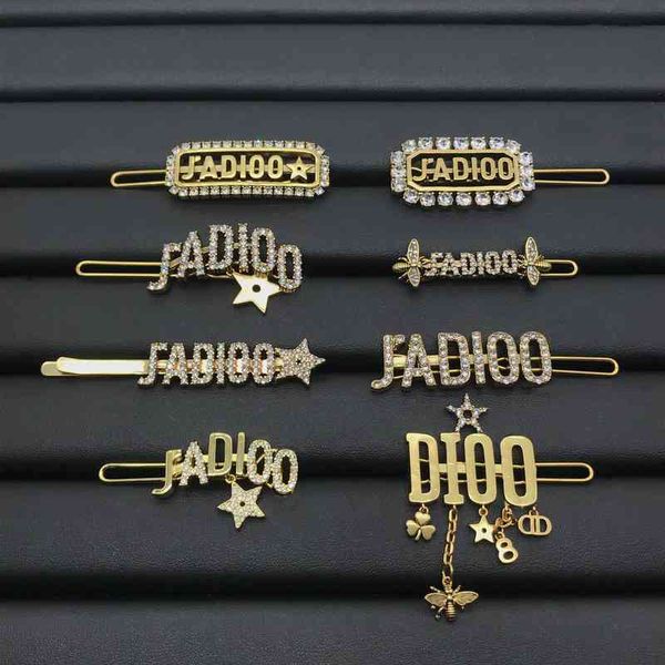 

2022 latest factory wholesale hairpin new letter diamond edge clip women's high version fashion light luxury trend hair accessories, Golden;silver