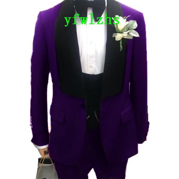 

classic wedding tuxedos shawl lapel slim fit suits for men groomsmen suit three pieces prom formal suits (jacket+pants+vest+tie) w389, Black;gray