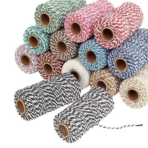 

100 meters/roll 2mm cotton bakers twine string cord rope christmas wedding decoration gift packaging rustic country craft1, Black;white