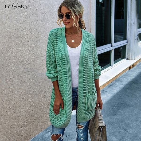 

long sweater cardigan women casual long sleeve knitted cardigans warm autumn winter green womans clothes fall fashion 201123, White;black
